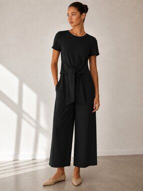 Modern Citizen Black Short-Sleeve Tie-Waist Cropped Jumpsuit